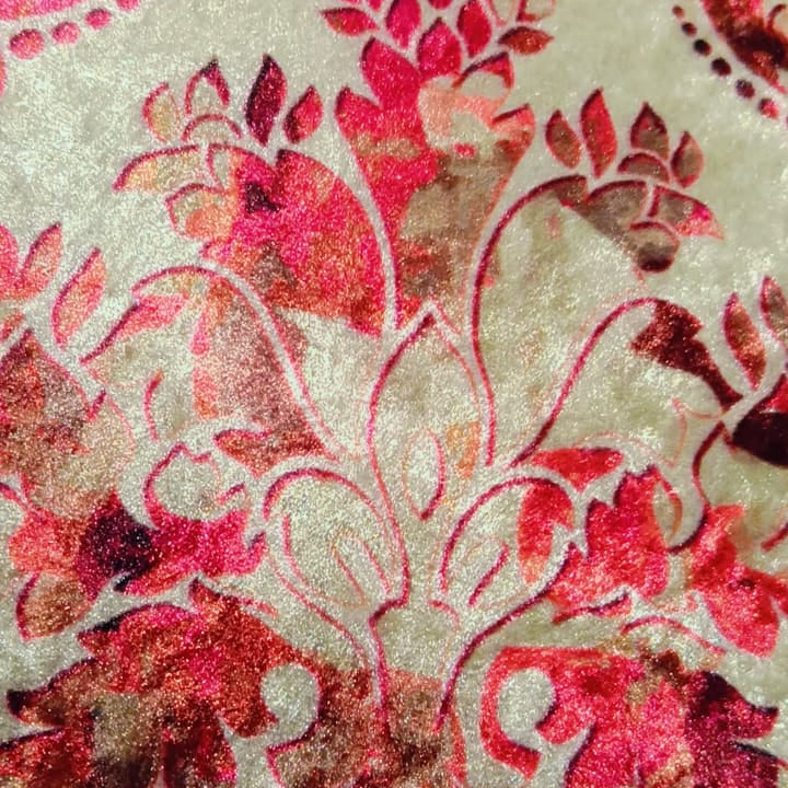 Rosy oasis Printed Suede Premium Fabric Cushion Cover Floral pattern with shades of pink and red on a white background