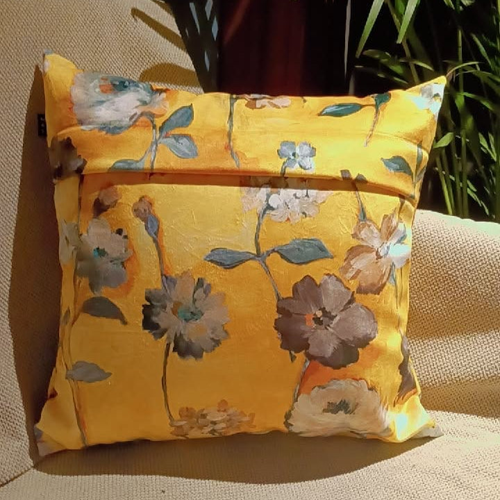 Sunny Florals Printed Suede Premium Fabric Cushion Cover  combines the colour and floral elements