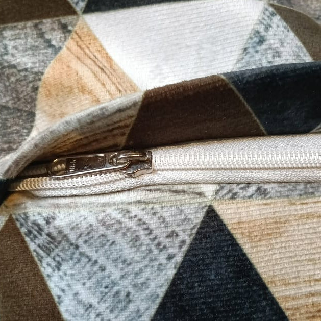 Mosaic marvel Printed Suede Premium Fabric Cushion Cover  black white grey triangle