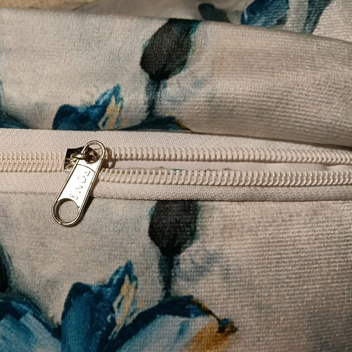 Floral dreams  Printed Suede Premium Fabric Cushion Cover  white base with blue floral pattern