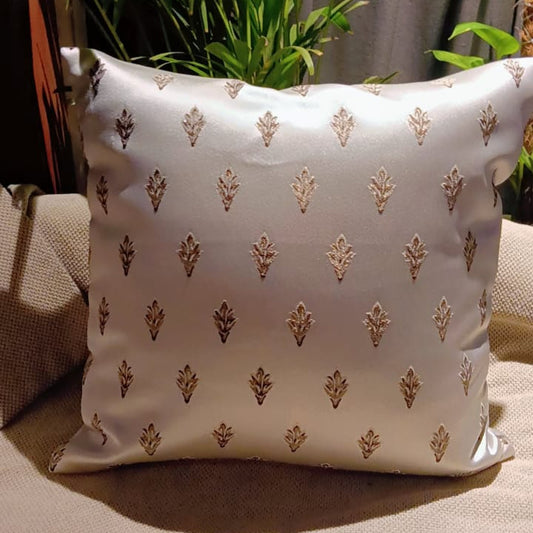 Golden motif Satin silk with embroidery Fabric Cushion Cover  Satin silk with gold embroidered designs inspired by traditional Indian aesthetics