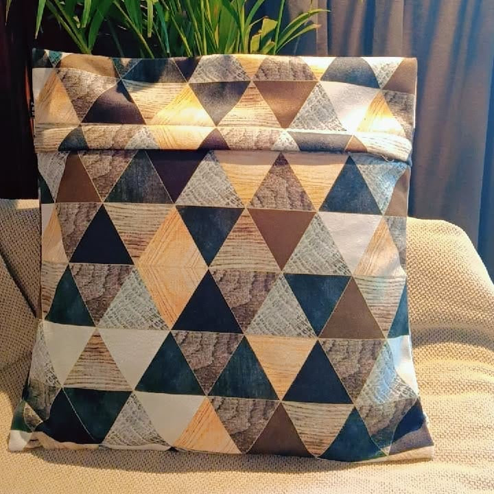Mosaic marvel Printed Suede Premium Fabric Cushion Cover  black white grey triangle