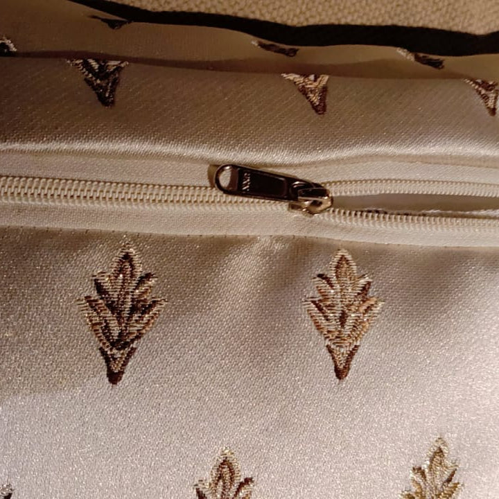Golden motif Satin silk with embroidery Fabric Cushion Cover  Satin silk with gold embroidered designs inspired by traditional Indian aesthetics