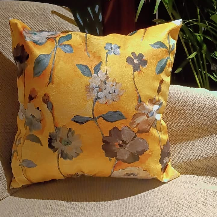 Sunny Florals Printed Suede Premium Fabric Cushion Cover  combines the colour and floral elements