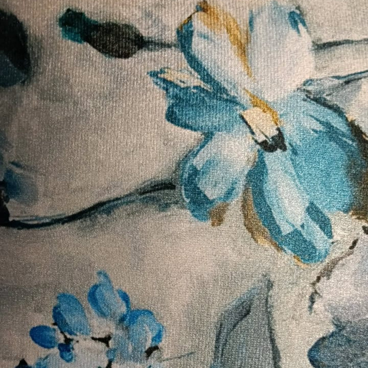 Floral dreams  Printed Suede Premium Fabric Cushion Cover  white base with blue floral pattern
