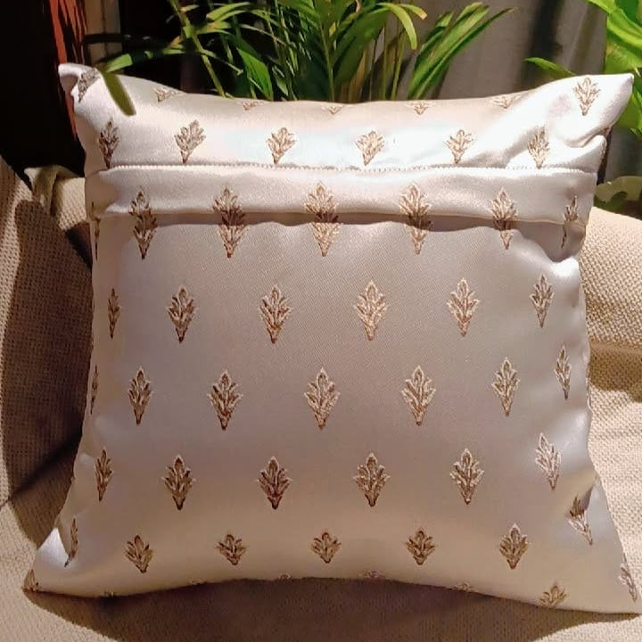 Golden motif Satin silk with embroidery Fabric Cushion Cover  Satin silk with gold embroidered designs inspired by traditional Indian aesthetics
