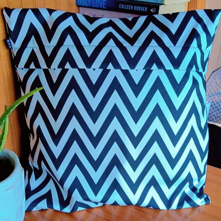 Zig zag delight  Printed Suede Premium Fabric Cushion Cover  black white zig zag