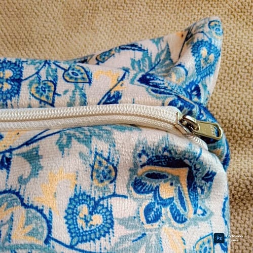 Floral Harmony  Printed Suede Premium Fabric Cushion Cover  Blue Shade on Beige Colour Base