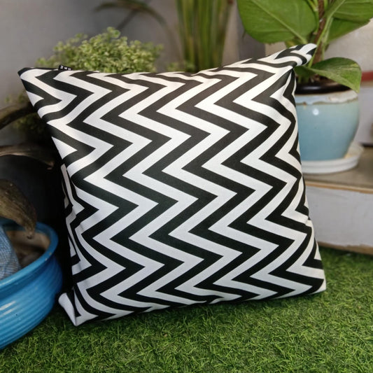 Zig zag delight  Printed Suede Premium Fabric Cushion Cover  black white zig zag