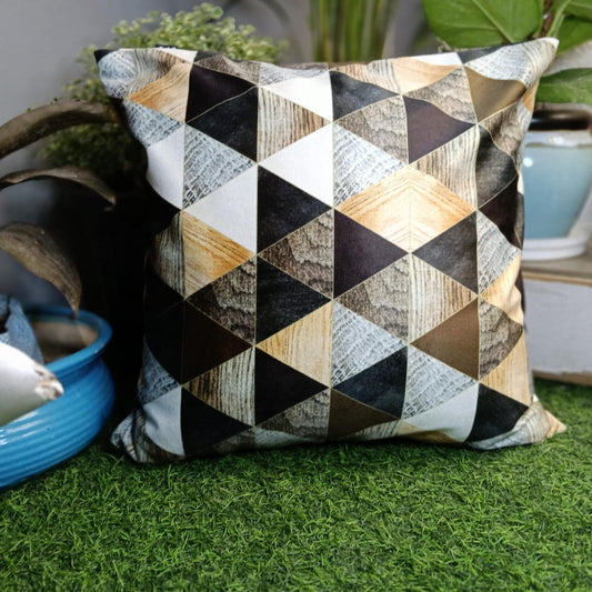 Mosaic marvel Printed Suede Premium Fabric Cushion Cover  black white grey triangle