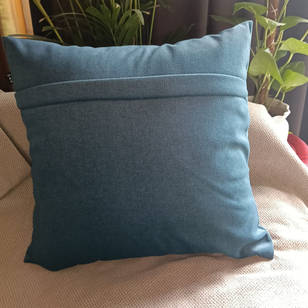 Sea Breeze  Printed Suede Premium Fabric Cushion Cover  deep teal colour