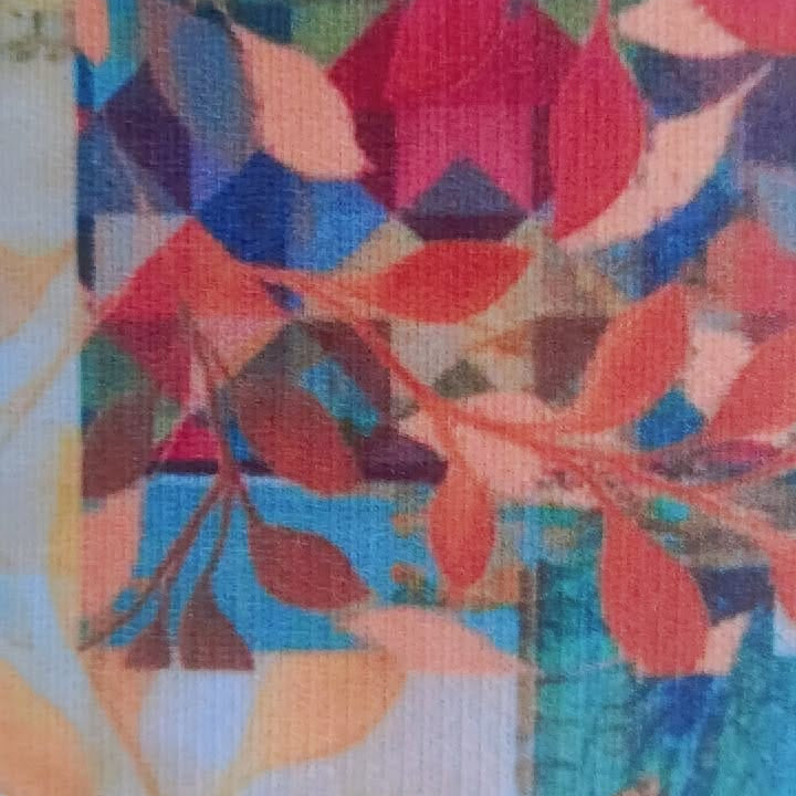 Harvest Hue Printed Suede Premium Fabric Cushion Cover  Mix of blue, Orange and white hues creating a visually appealing and unique pattern