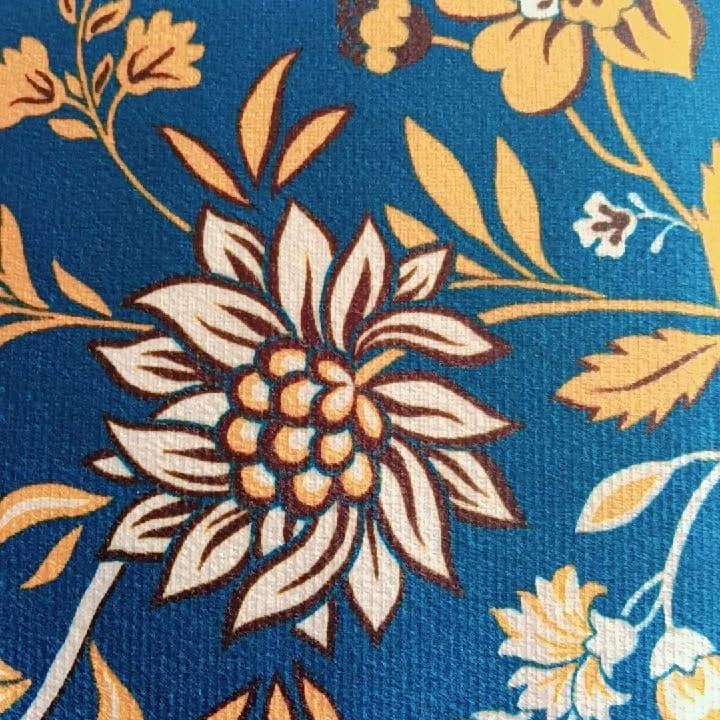 Pale Floral  Printed Suede Premium Fabric Cushion Cover  Yellow Flowers &  Leaves on Blue  Colour Base