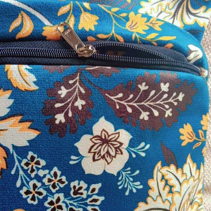 Pale Floral  Printed Suede Premium Fabric Cushion Cover  Yellow Flowers &  Leaves on Blue  Colour Base